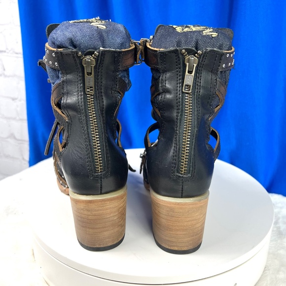 •NWT/NEW!! |•FREEBIRD BY STEVEN•| CHEYENNE Black & Brown Leather Booties Size 8 - Picture 8 of 16